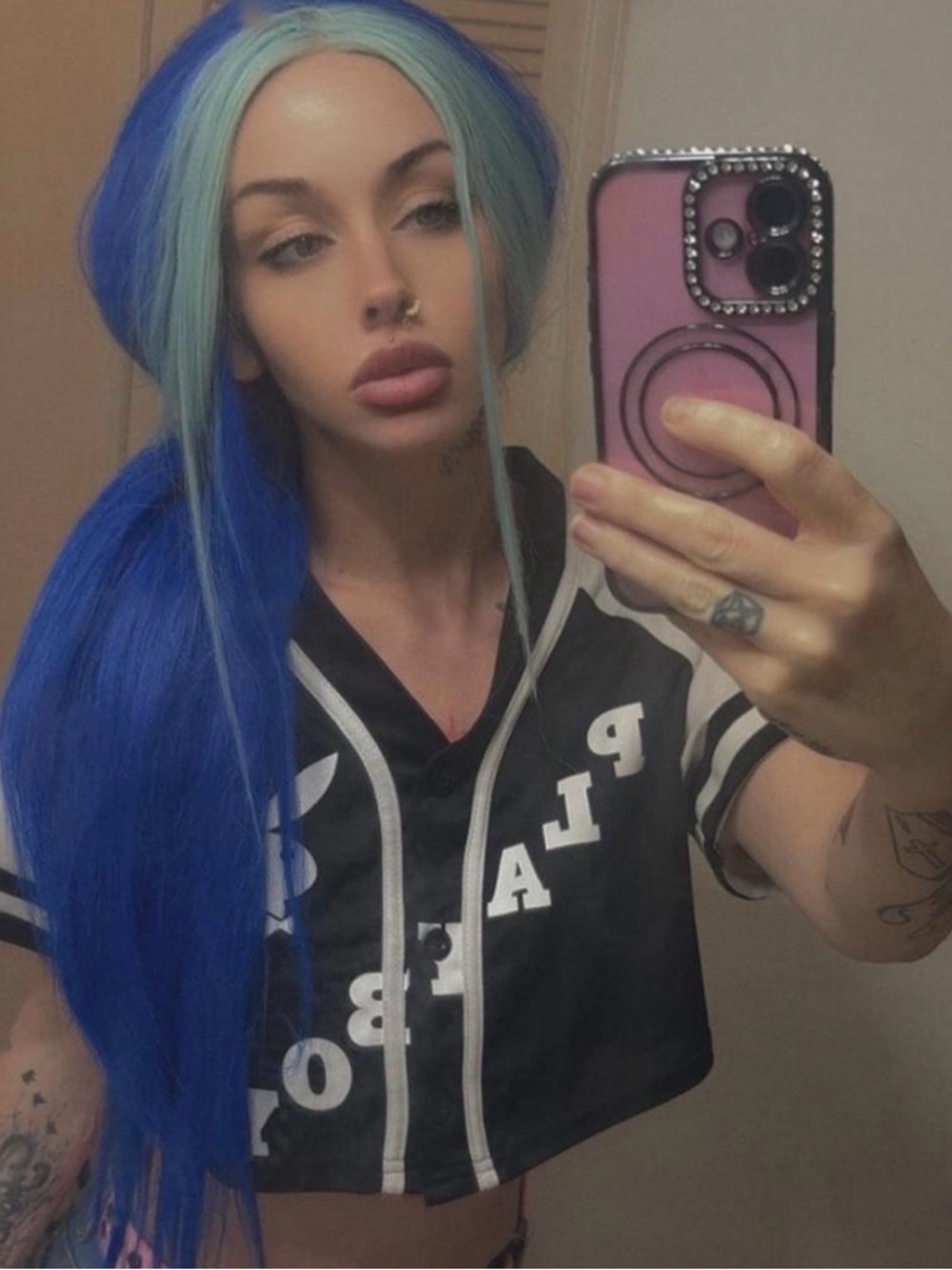 Two-Tone Electric Blue & Ice Blue Straight Lace Front Wig - Women Hair - Picture 2 of 3